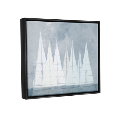 Voiliers modernes géométriques flottants par Dan Meneely - peinture sur toile avec cadre flottant