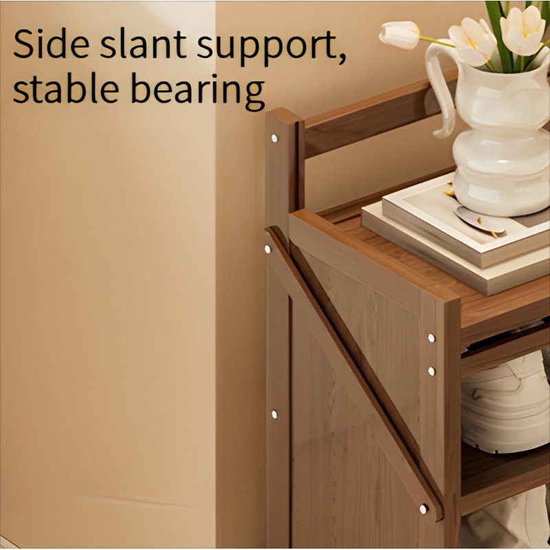 Narrow Multi-Layer Foldable Bamboo Shoe Rack With Dust-Proof Curtain For Home Entryway
