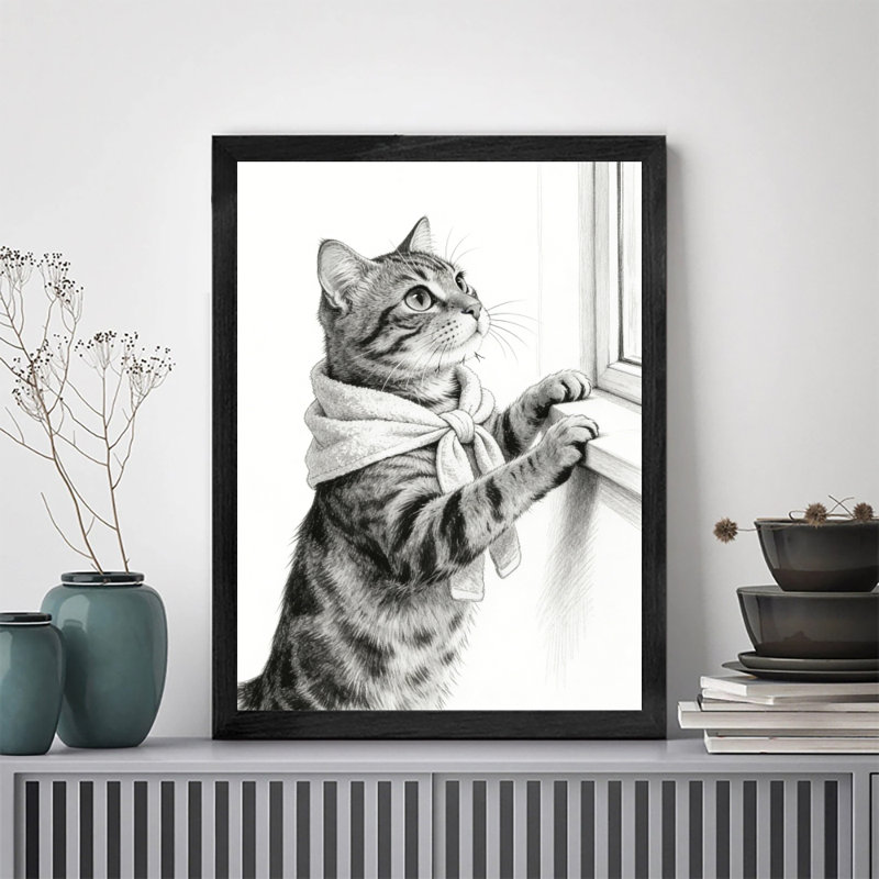 «Black», encadré noir, croquis mignon, art mural, dessin réaliste, impressions encadrées, H 11 po x l 9 po