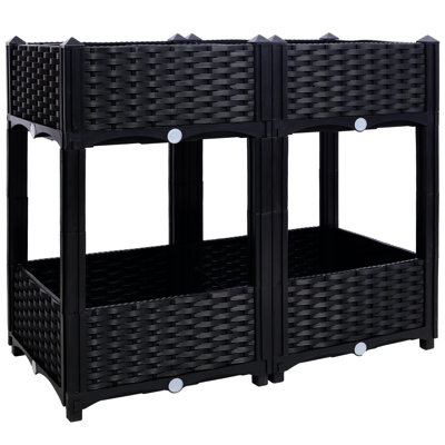 Elevated Garden Box With Drainage - 31.5"X15.7"X27.7" Black Polypropylene For Vegetable, Flower, Herb Growth Bed For Thriving Plants
