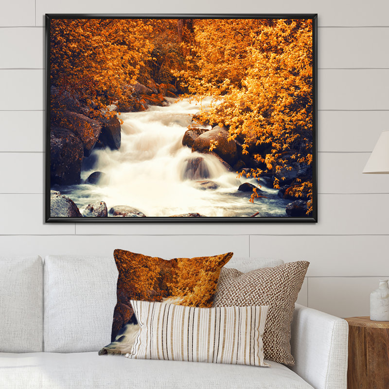 «Beautiful Autumn Forest Waterfall III», reproduction d'art sur toile traditionnelle, H 30 po x l 40 po x P 1,5 po