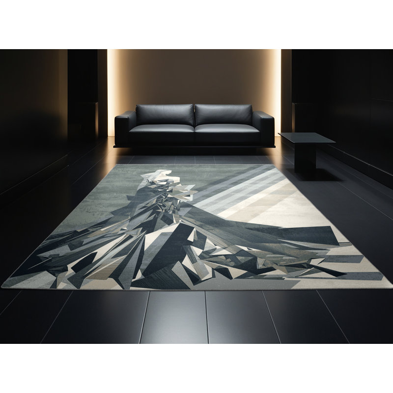 Tapis abstrait moderne et contemporain lavable à la machine en gris Kymani - Reliure grise, 2 x 3