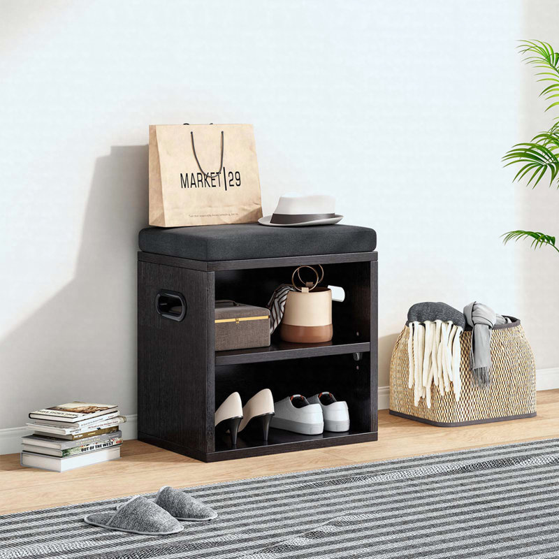 Small Shoe Bench For Entryway With Cushion, Storage Seat Entryway Shoe Rack, Black