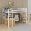 Lit mezzanine double en métal avec escalier de rangement, garde-robe, tablettes et casiers-1265815897