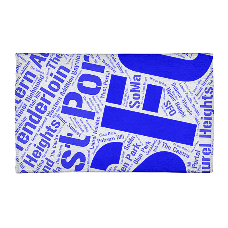 Tapis bleu de à tissage plat rand cites city barhood districts, Rectangle 3 pi x 5 pi