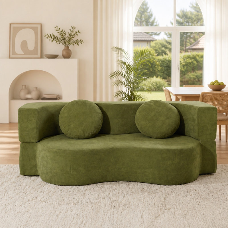 Canapé-lit 2 en 1 pliant avec coussin, canapé-lit simple, causeuse pour plancher et futon, canapé-lit pliant en mousse pour le salon, les invités, le bureau, un appartement, aucun assemblage requis, vert