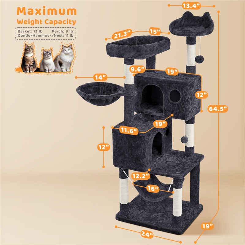 Daughtry 64.5" H Multi-Level Cat Tree, Black