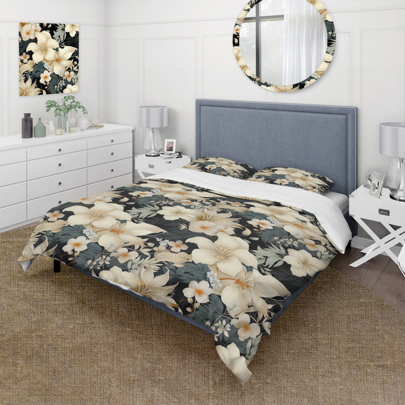 Neutral Mirage Tropical Pattern - Ensemble de housse de couette tropical, Housse de couette pour très grand lit et 2 très