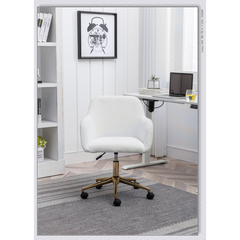 Chaise de bureau rotative à hauteur réglable en tissu Teddy, Blanc