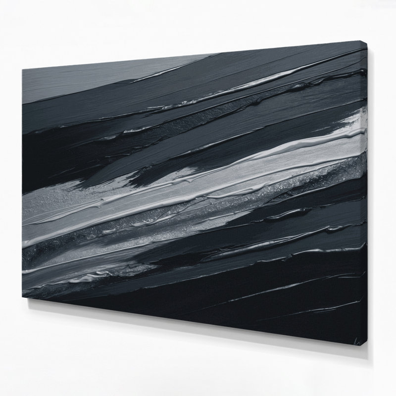 Toile horizontale à rayures horizontales gris foncé et gris argenté, H 24 po x l 36 po