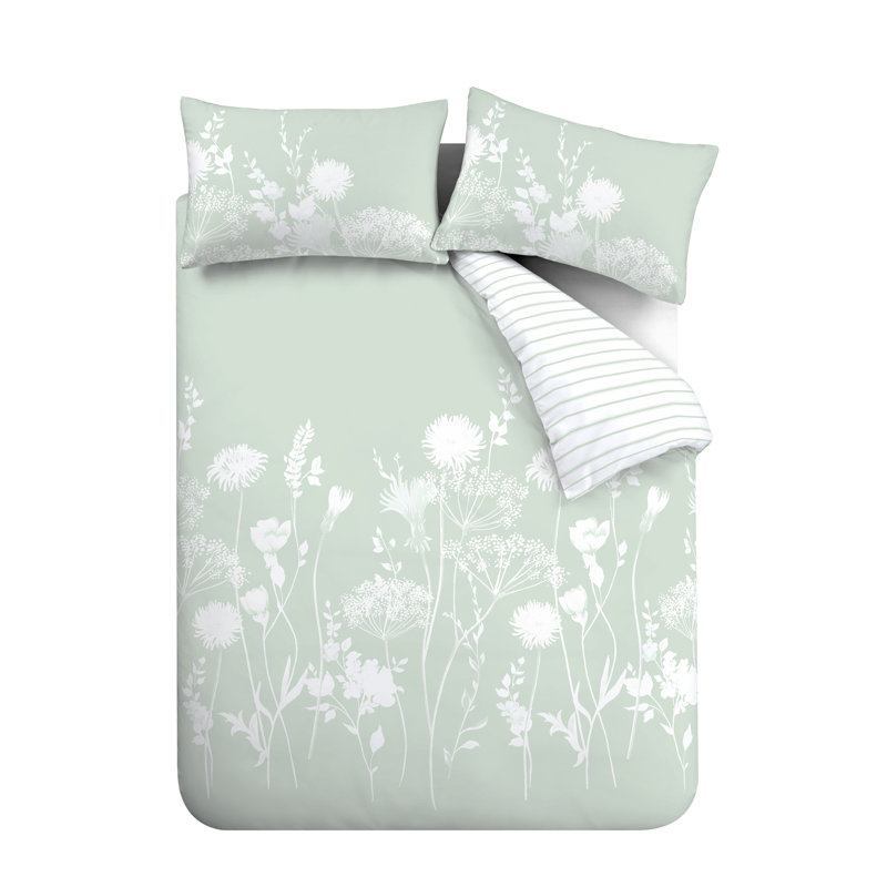 Meadowsweet Floral Reversible Duvet Cover Set with Pillowcases, King Duvet Cover + 2 Standard Pillowcases, Pink/Grey