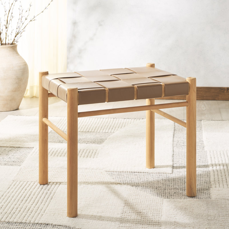 Repose-pieds en cuir Mayer, Brun, Naturel