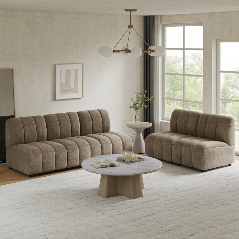 Ensemble de salon modulaire en chenille 5 pièces 84 po Shalon, Sable