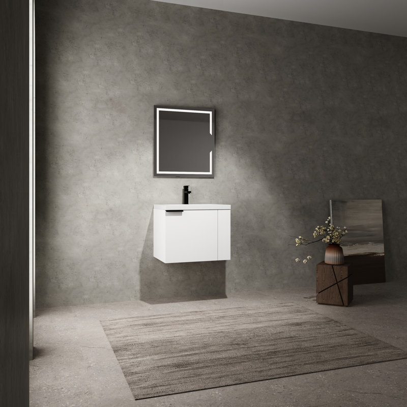 Lavabo de salle de bain 24 po - Armoire de style américain moderne en bois d'ingénierie blanc, Chêne blanc Américain