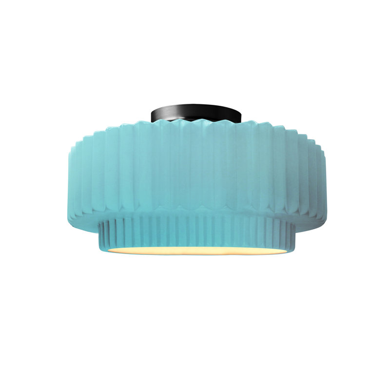 Radiance Ceramic Pleated Semi-Flush Mount, Reflecting Pool, Matte Black, 7" H x 12" W x 12" D