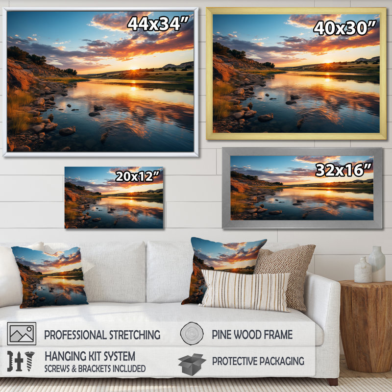 Texas Sunset Ultra-Wide Angle Landscape III - Landscapes Canvas Art Print, H 16 po x l 32 po x P 1 po, Cadre naturel flottant