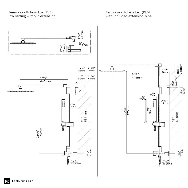 Polaris Lux 10" Chrome Square Rainfall Shower System with Handheld