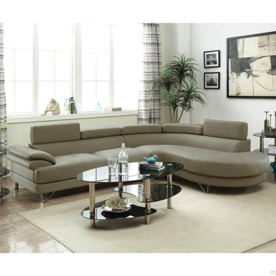 L Shaped Faux Leather Sectional Sofa With Flip Up Headrests, Light Grey