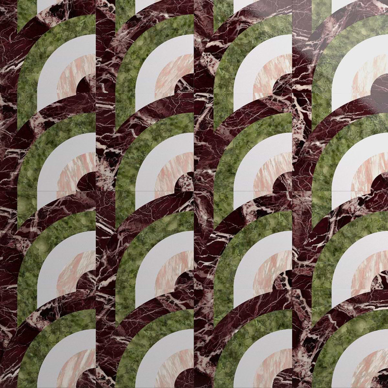 Arc 12X12 Polished Marble Mosaic, Vertical Rainbow
