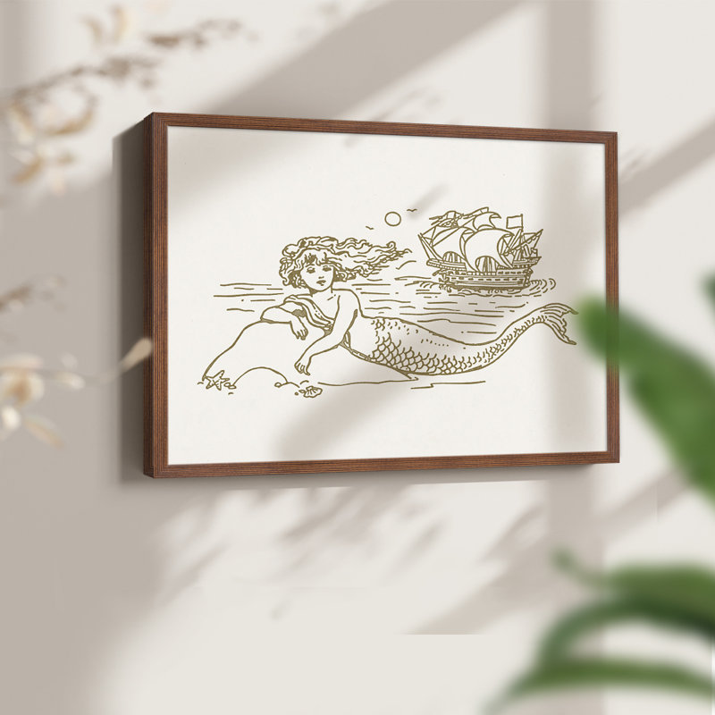 Sunning Mermaid II - Reproduction encadrée - Restickable, H 16 po x l 20 po, Noyer
