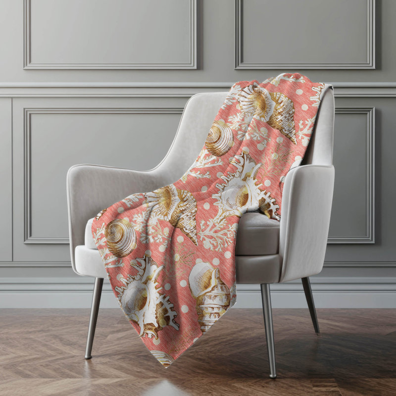 Addison Machine Washable Sherpa Shells Throw Blanket, Peach