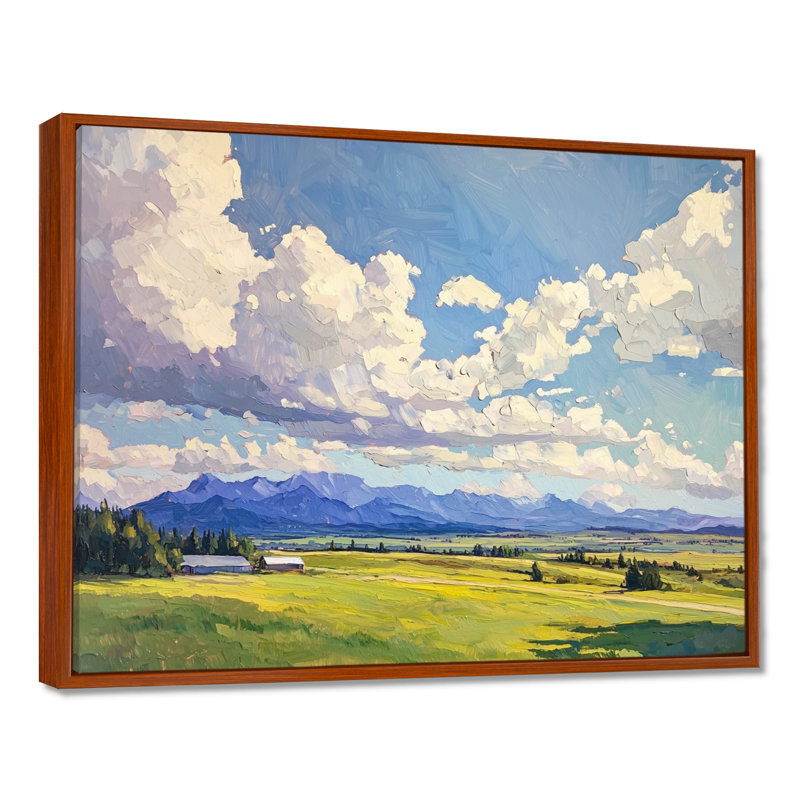 «Big Sky Horizon Meadows II», art mural Montana, H 12 po x l 20 po, Impression dans un cadre flottant sans passe-parto, Brun
