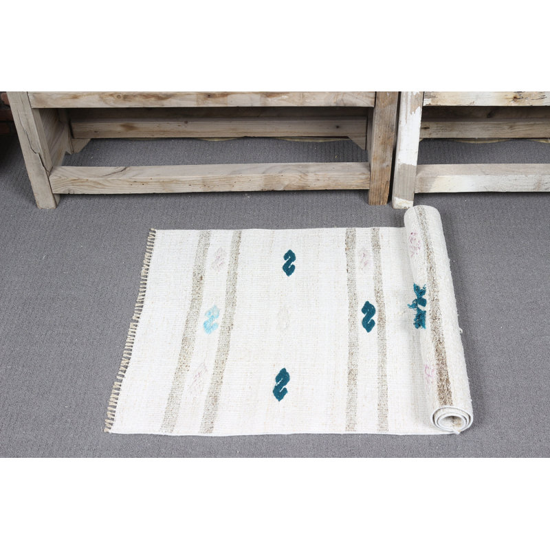 Tapis en chanvre turc beige à rayures beige à motif rétro idéal pour les vestibules