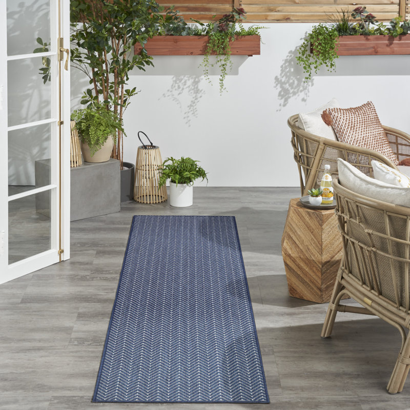 Remmie Black Modern Indoor/Outdoor Rug, Runner 2' x 6', Blue/Navy