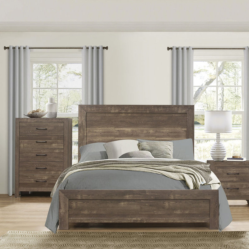 Mobilier de chambre à coucher Colosimo, Double, Brun rustique