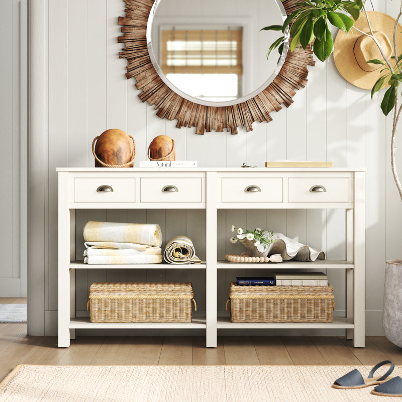 Oscar Transitional 4-Drawer Rectangular Console Table in Cream, 35" H x 60" W x 12" D