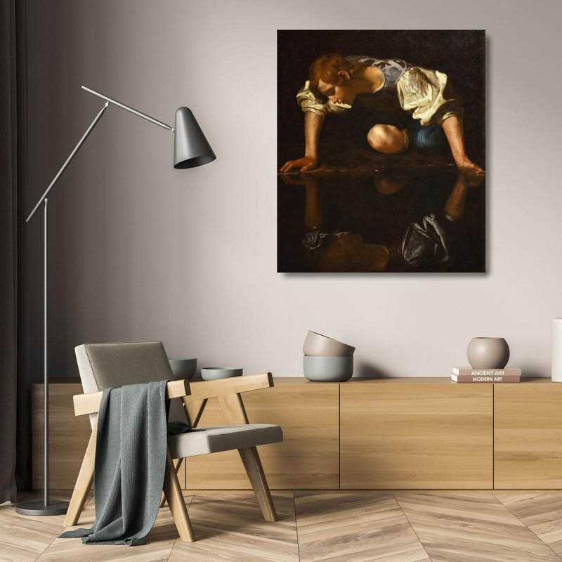 "Narcissus" par Caravaggio - Toile tendue avec châssis, H 24 po x l 17 po