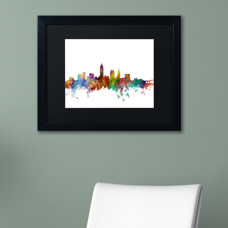 « cleveland ohio horizon », impression encadrée sur toile, H 11 po x l 14 po x P 0,5 po, Noir