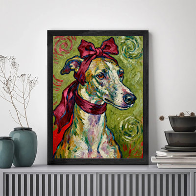 Art encadré noir rétro Un mignon chien portant un foulard et une écharpe, impressions sur toile de style rétro