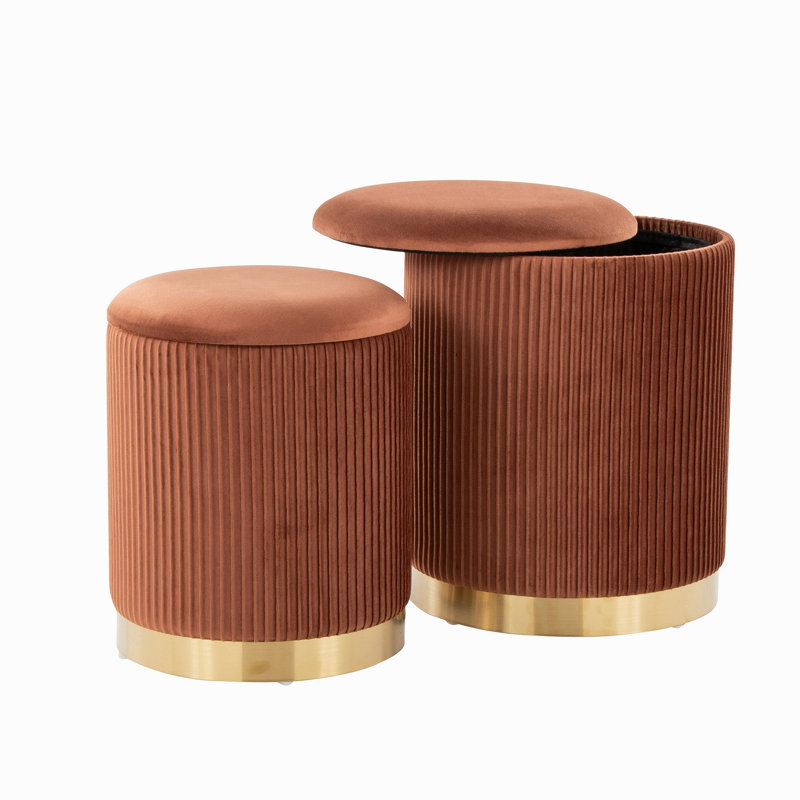 Ensemble de repose-pieds gigogne en métal doré et velours brun clair, Light Brown