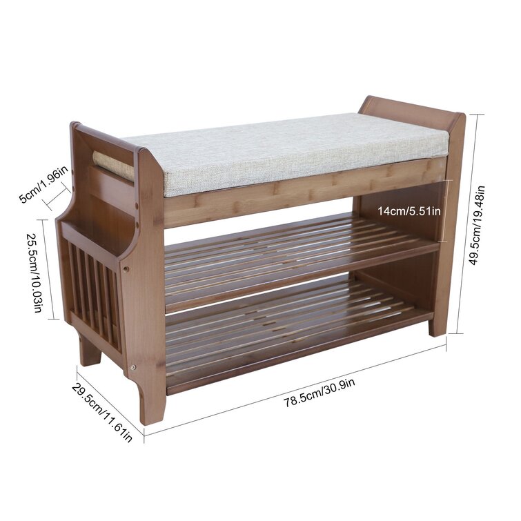 Wood Shoe Rack for Entryway, 3-Tier Shoe Rack Bench for Front