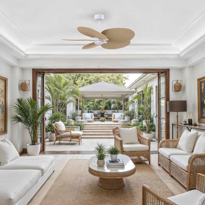 Alessandra - Five Blade Ceiling Fan, Matte White, Light Maple Tone