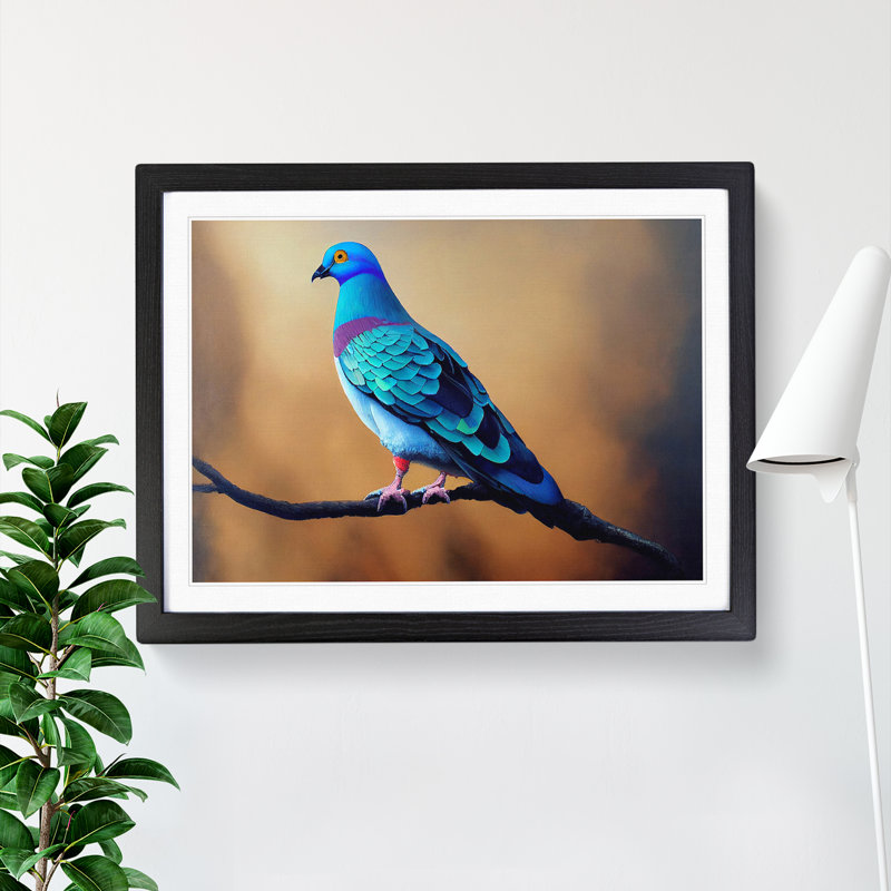 Contemporary Pigeon Bird - Framed Print, Black, 25cm H x 34cm W x 2cm D
