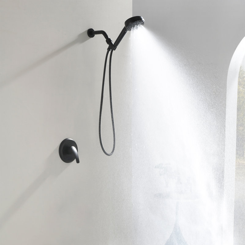 Ensemble de robinet de douche avec système de douche à main 7 fonctions et ensemble de garniture de douche, Noir mat