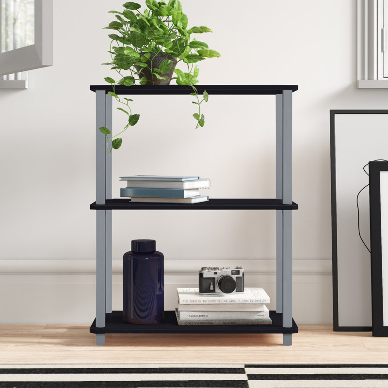 Decorius Etagere Bookcase, Black/Gray Square Tube, (4 Shelves) 43.25" H x 23.6" W x 11.6" D