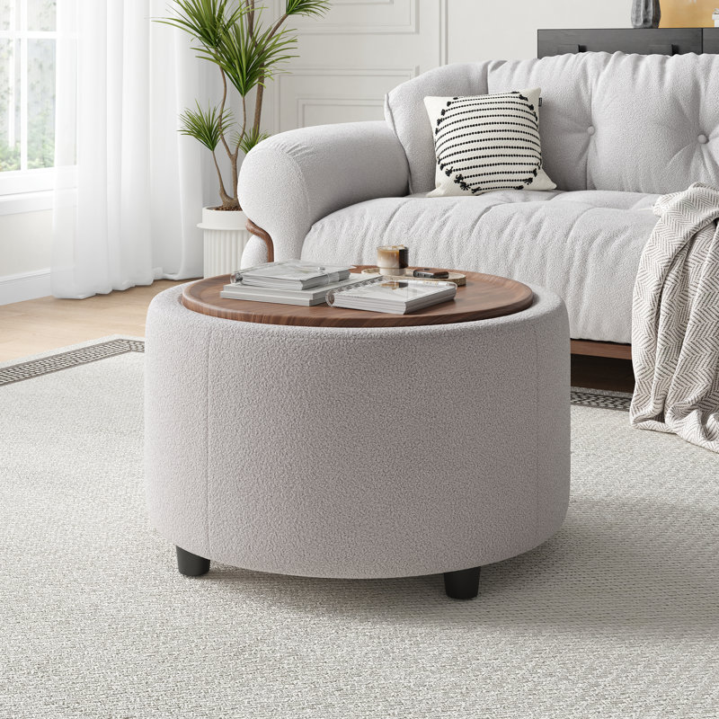 Table basse ronde avec rangement Teddy, Gris clair