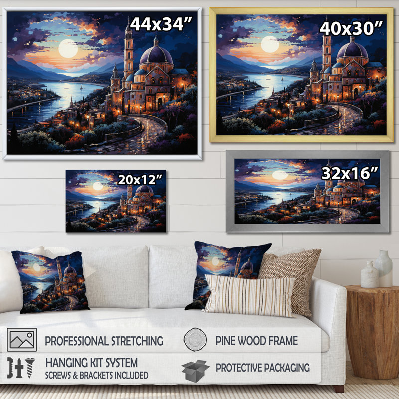 Rêves de Capri sur toile bleu marine Italie, H 34 po x l 44 po x P 1,5 po, Cadre flottant doré