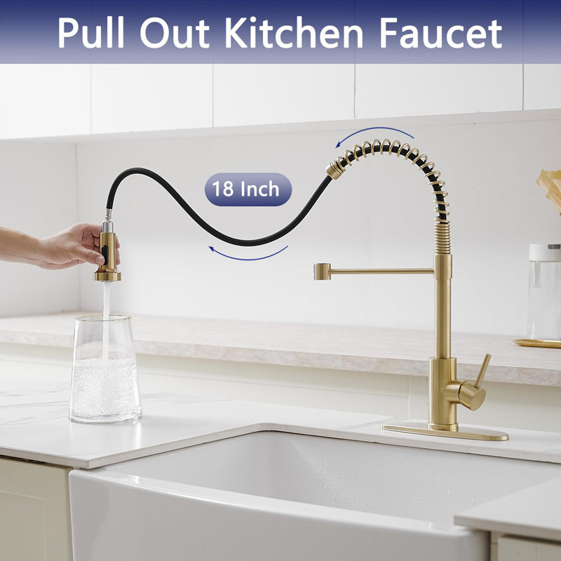 Robinet de cuisine avec douchette extractible, Or