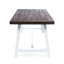 Table d'extérieur en bois avec structure en métal blanc, sablage brun foncé, H 29,5 po x l 70 po x P 34,21 po, limite de 300 lb, panneau à lattes, conception de salle à manger incluse