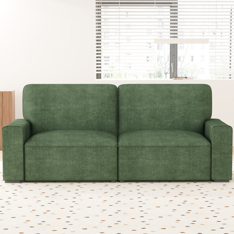 Modern Loveseat Sofa for Living Room, 220cm Chenille Sofa, Spring Cushions, Solid Wood Frame, Easy Assembly for Small Spaces