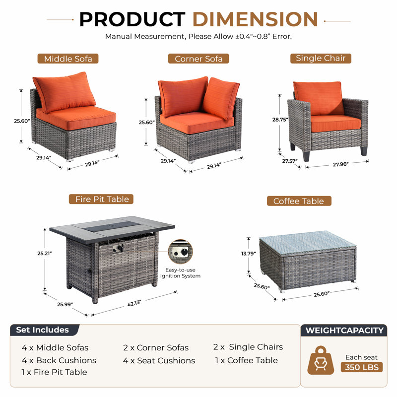 Ensemble de conversation avec canapé 11 pièces Reniyah, Orange