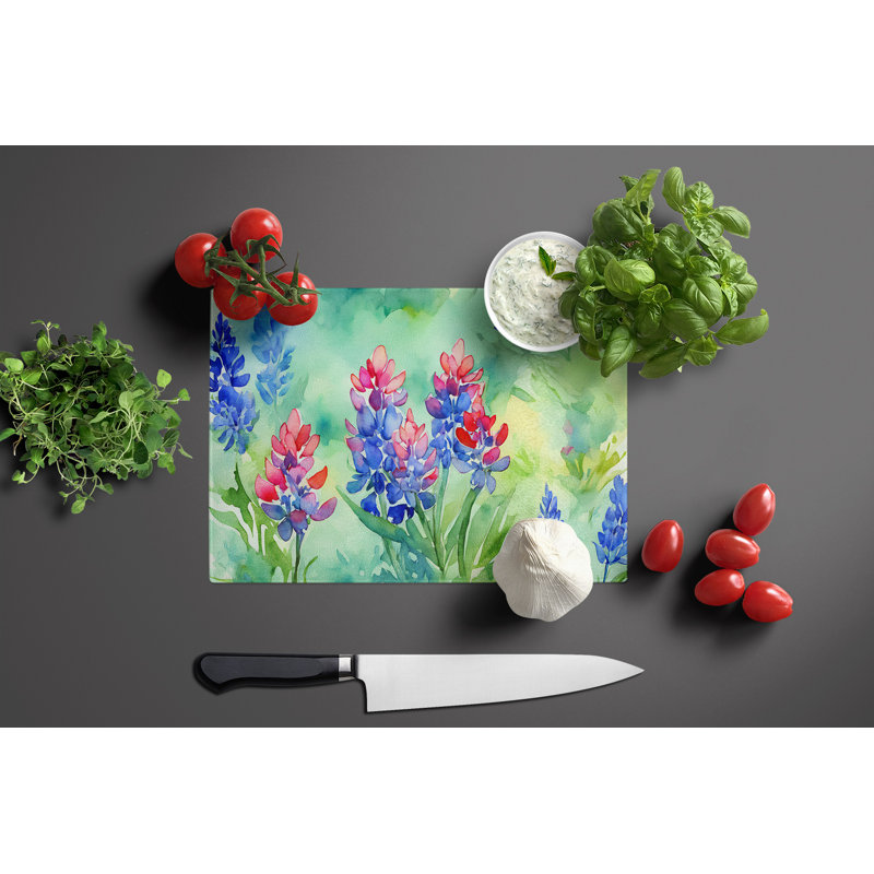 Grande planche à découper en verre à aquarelle Texas Bluebonnets