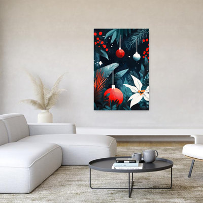 «Holiday Forest», art abstrait contemporain, poinsettia, nature, hiver