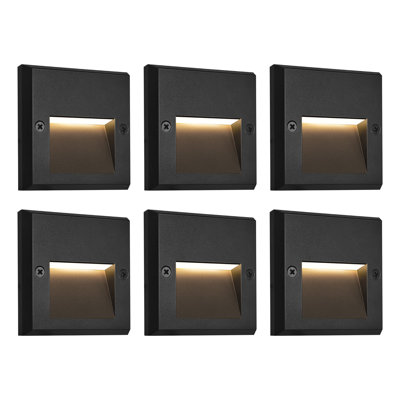 Outdoor Slim Square Low Voltage Deck Post Lights, Step Lights, 3000K, Black, 6 Pack