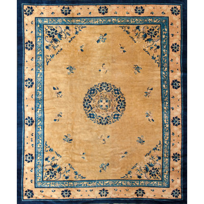 Antique Peking Chinese Medallion Yellow 1930s Rug