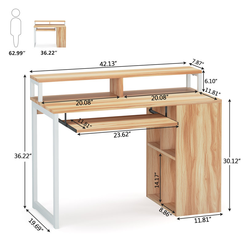 Angelina Computer Desk, Maple Wood/White